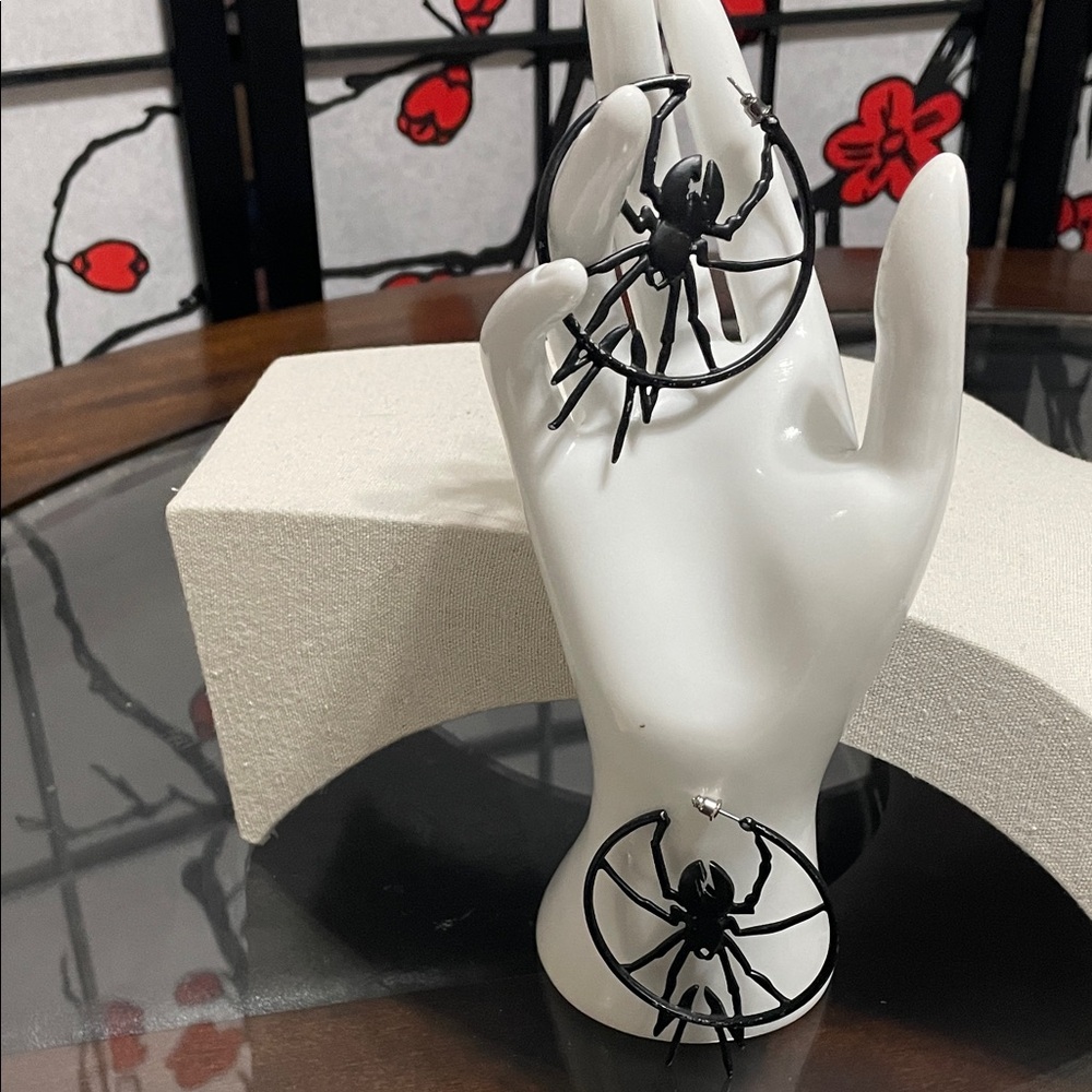 Black Spider Hoop Earrings